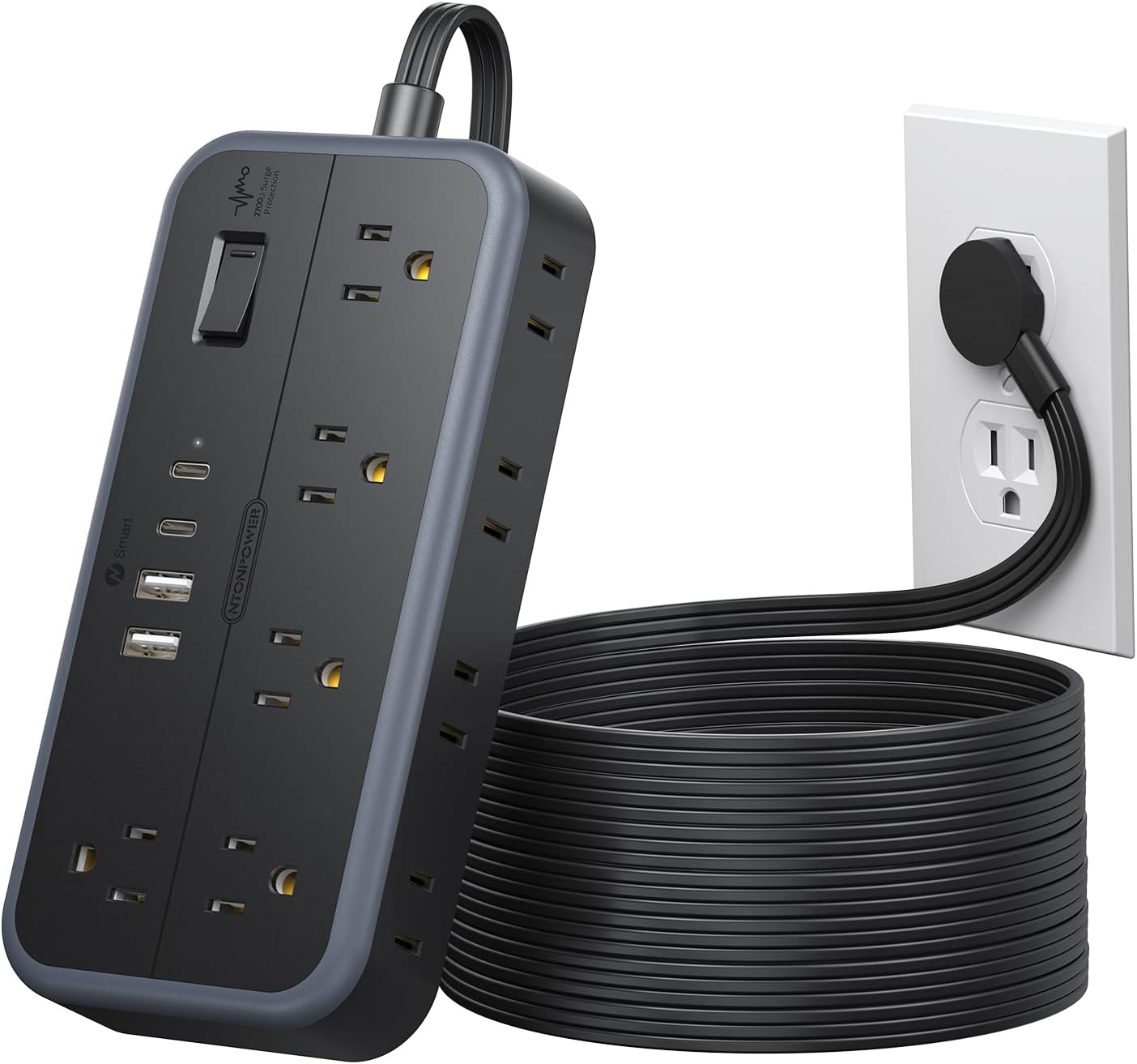 NTONPOWER 2700J Surge Protector 10 Outlets 4 USB Ports (2 USB C) Power Strip
