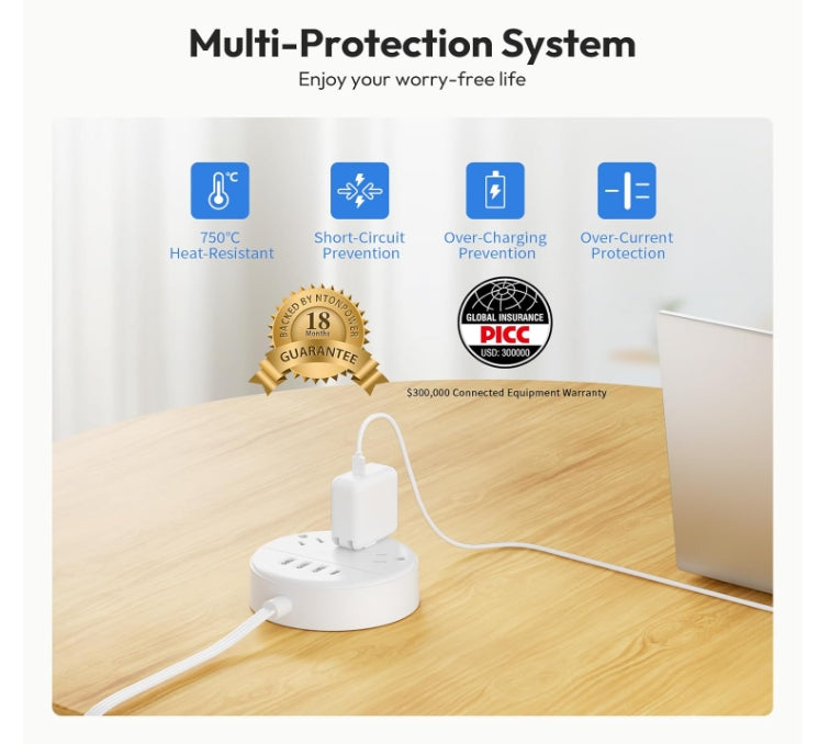 2 Pack Travel Power Strip, NTONPOWER Flat Plug Power Strip with USB, 3 Outlet 4 USB Desktop Charging Station with 5ft Power Cord Wall Mount for Cruise, Travel, Hotel, Nightstand and Office, White
