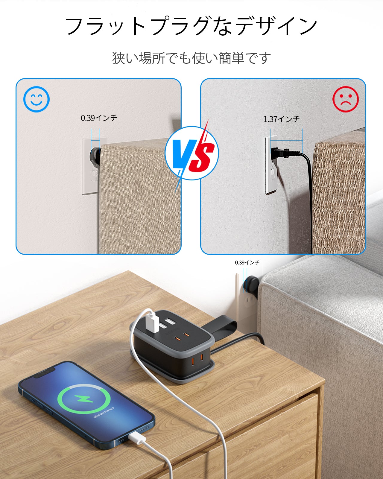 Ntonpower New JP Travel Pocket Power Strip 2 Outlets 3 USB