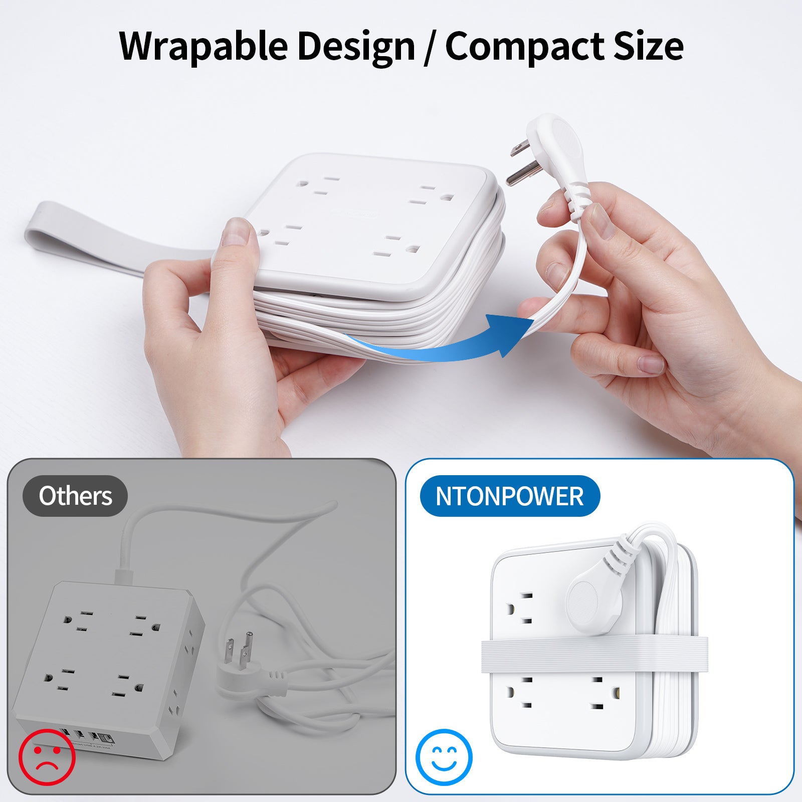 Ntonpower Power Cube 8 Outlets 3 USB Ports Flat Cord