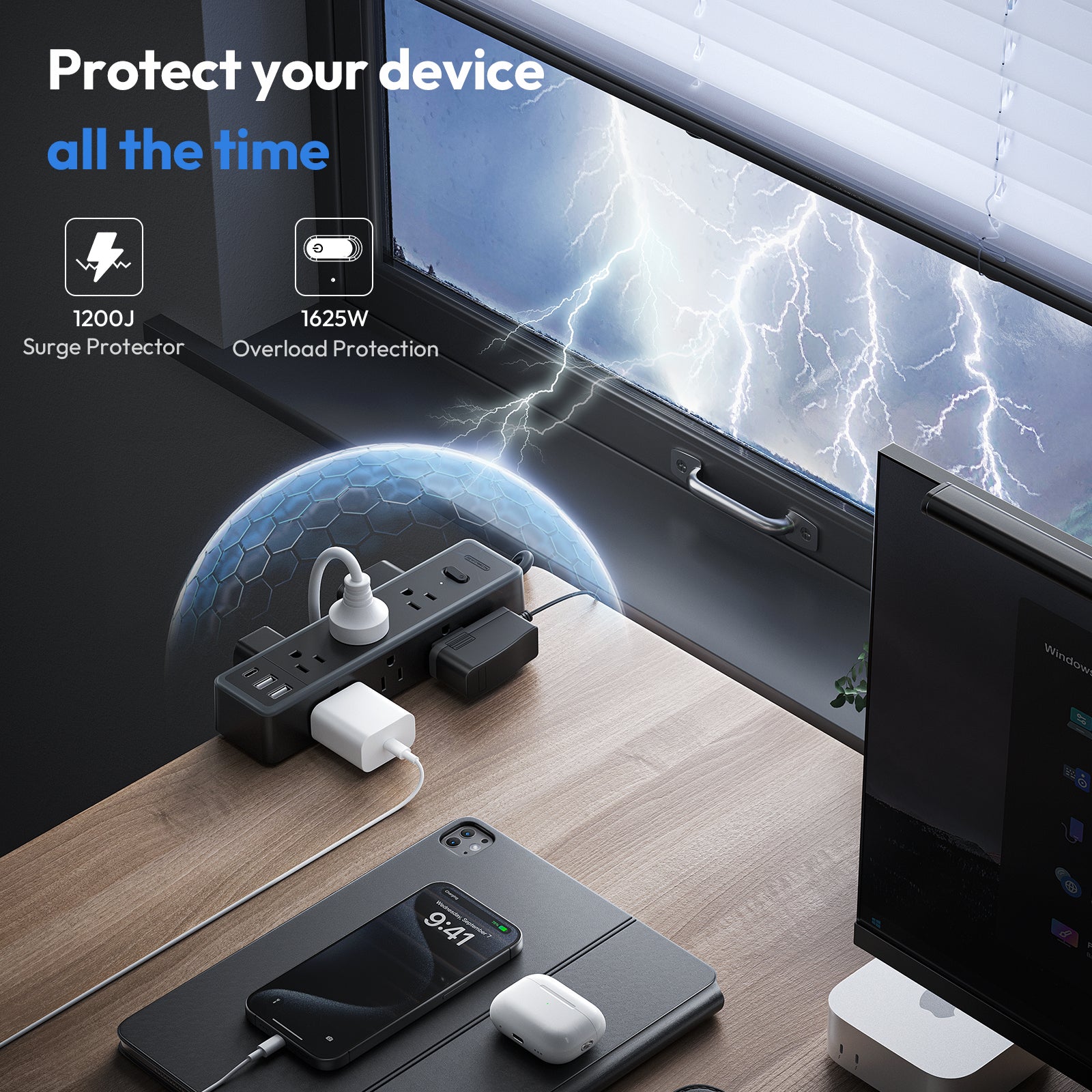 NTONPOWER Standing Desk Power Strip 9 Outlets 2 USB-A 1 USB-C