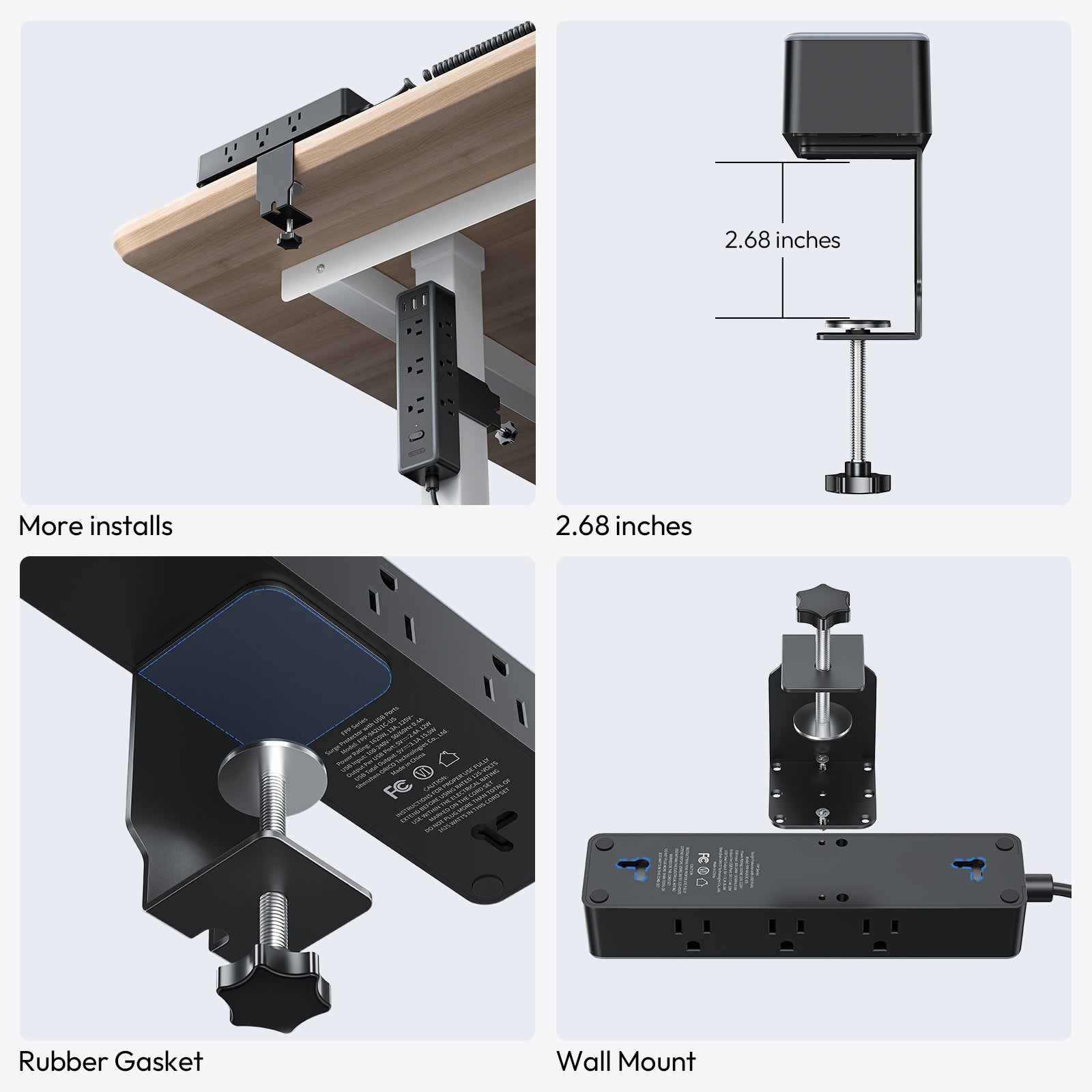 NTONPOWER Standing Desk Power Strip 9 Outlets 2 USB-A 1 USB-C
