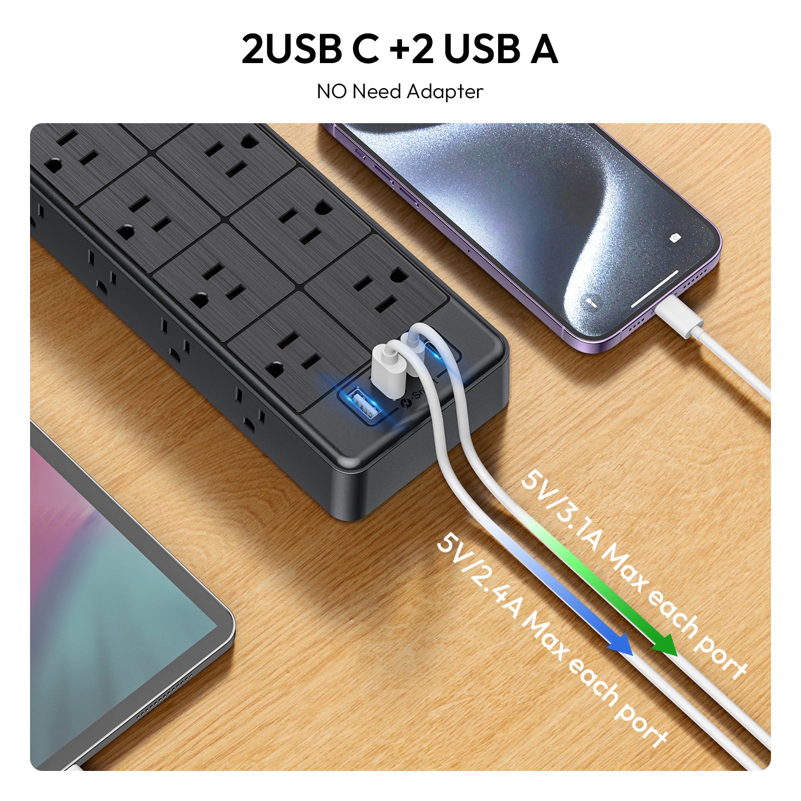 Ntonpower Surge Protector Power Strip 24 Outlets 2 USB-A 2-USB C