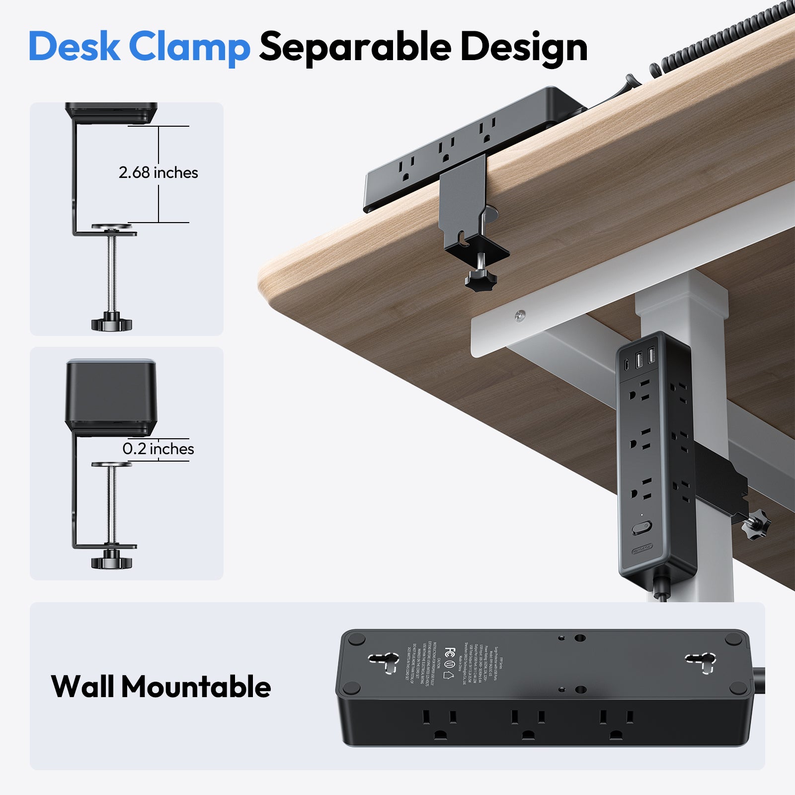 NTONPOWER Standing Desk Power Strip 9 Outlets 2 USB-A 1 USB-C