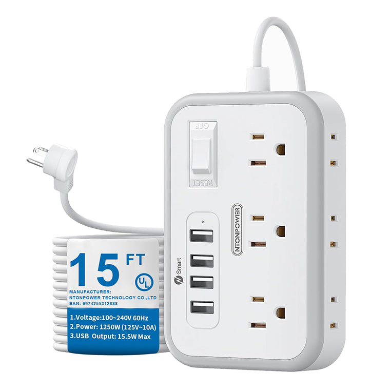 Ntonpower Surge Basic Power Strip 6 Outlets 4 USB Flat Plug