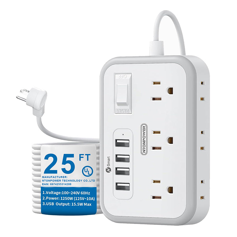 Ntonpower Surge Basic Power Strip 6 Outlets 4 USB Flat Plug
