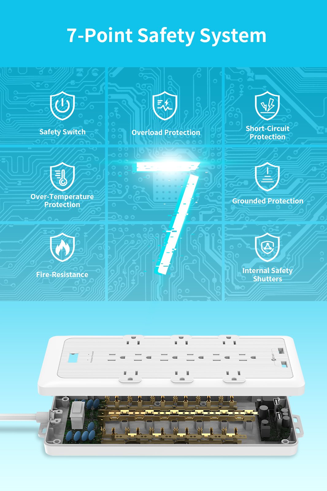 Ntonpower SurgePro 12 Steckdosen 2 USB 4000 Joule Schutz 