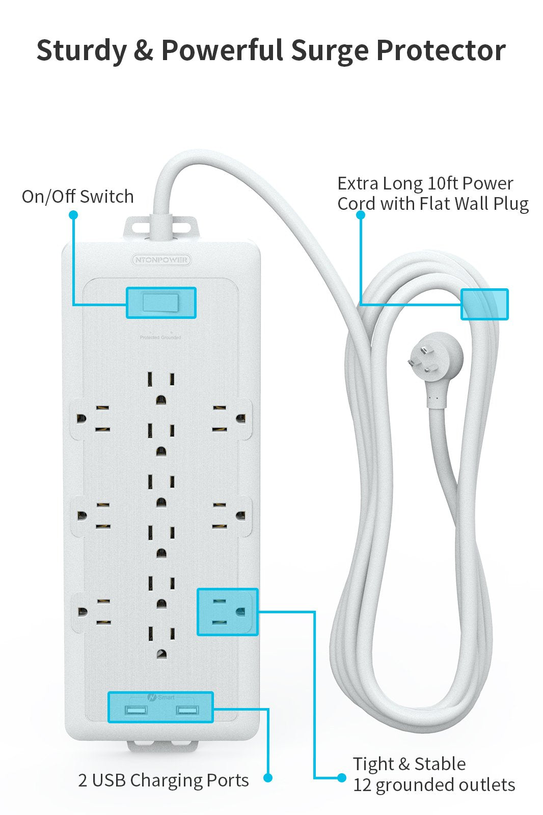 Ntonpower SurgePro  12 Outlets 2 USB 4000 Joules