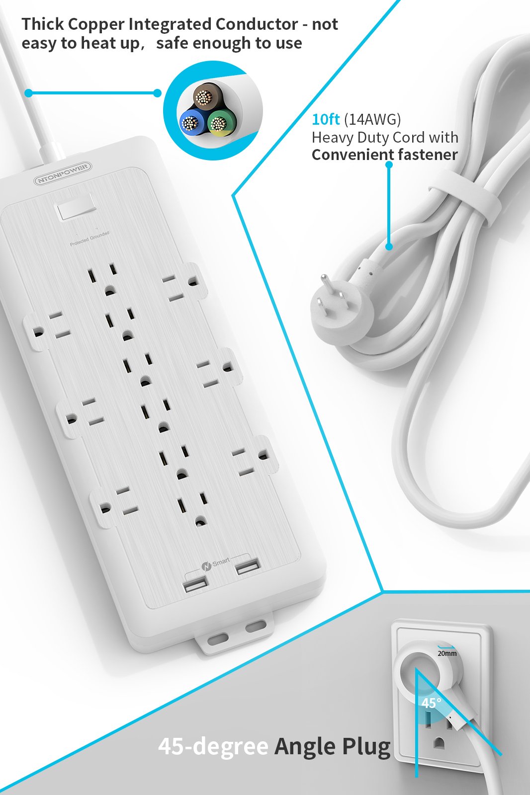 Ntonpower SurgePro  12 Outlets 2 USB 4000 Joules Protector