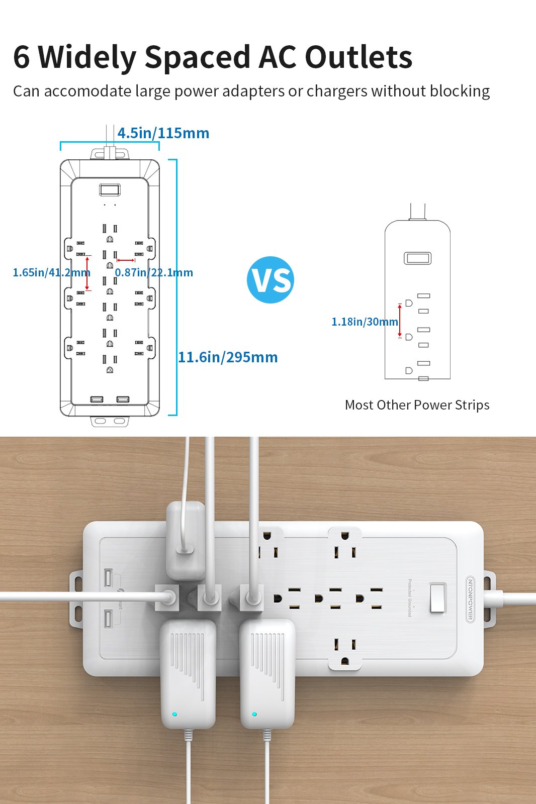 Ntonpower SurgePro 12 Steckdosen 2 USB 4000 Joule Schutz 