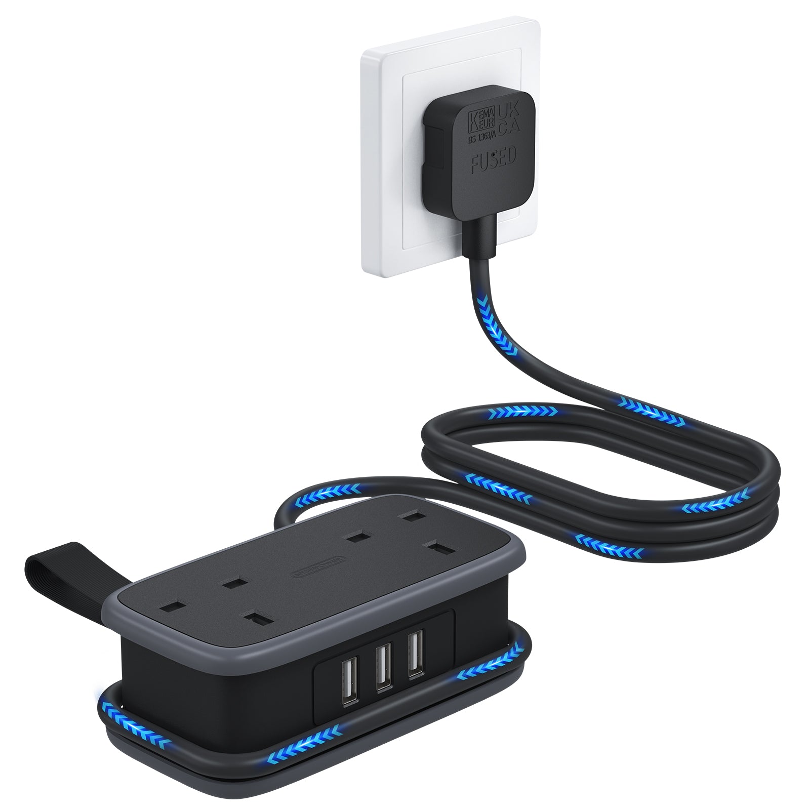 Ntonpower UK Pocket Power Strip 2 Outlets 3 USB Ports for Travel
