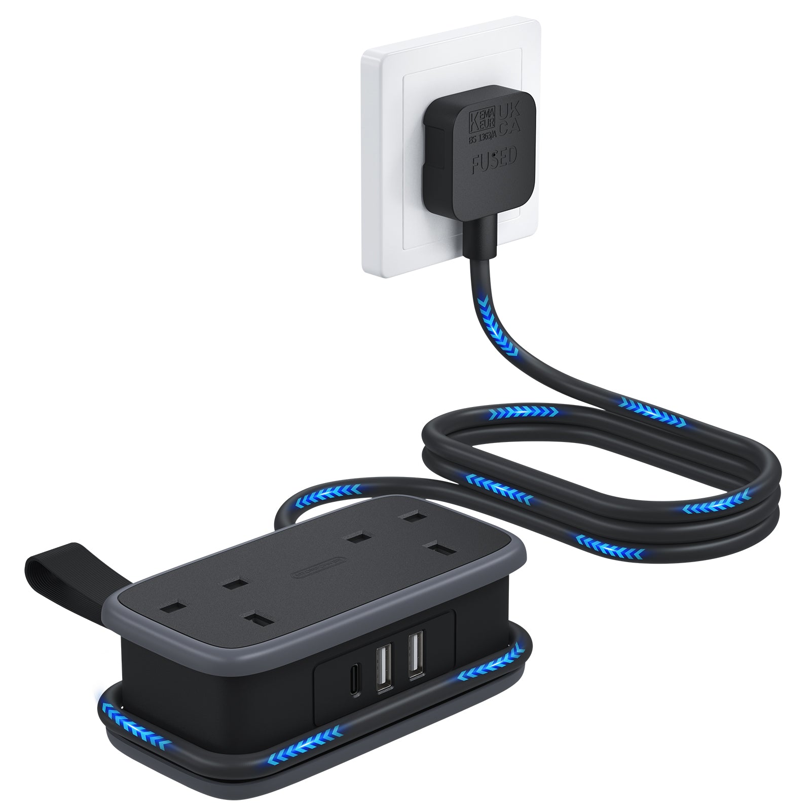 Ntonpower UK Pocket Power Strip 2 Outlets 2 USB Ports 1 Type C