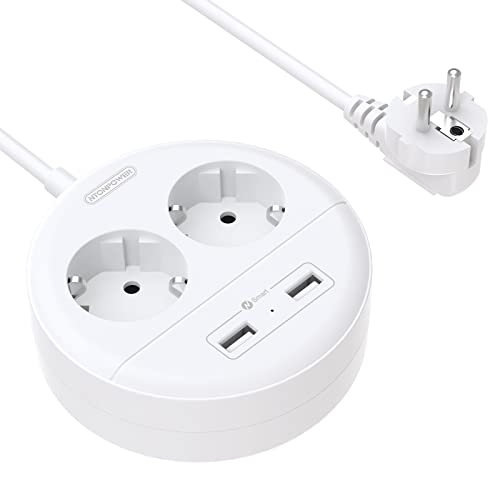 Ntonpower EU Power Strip 2 Sockets 2 USB Small&Travel