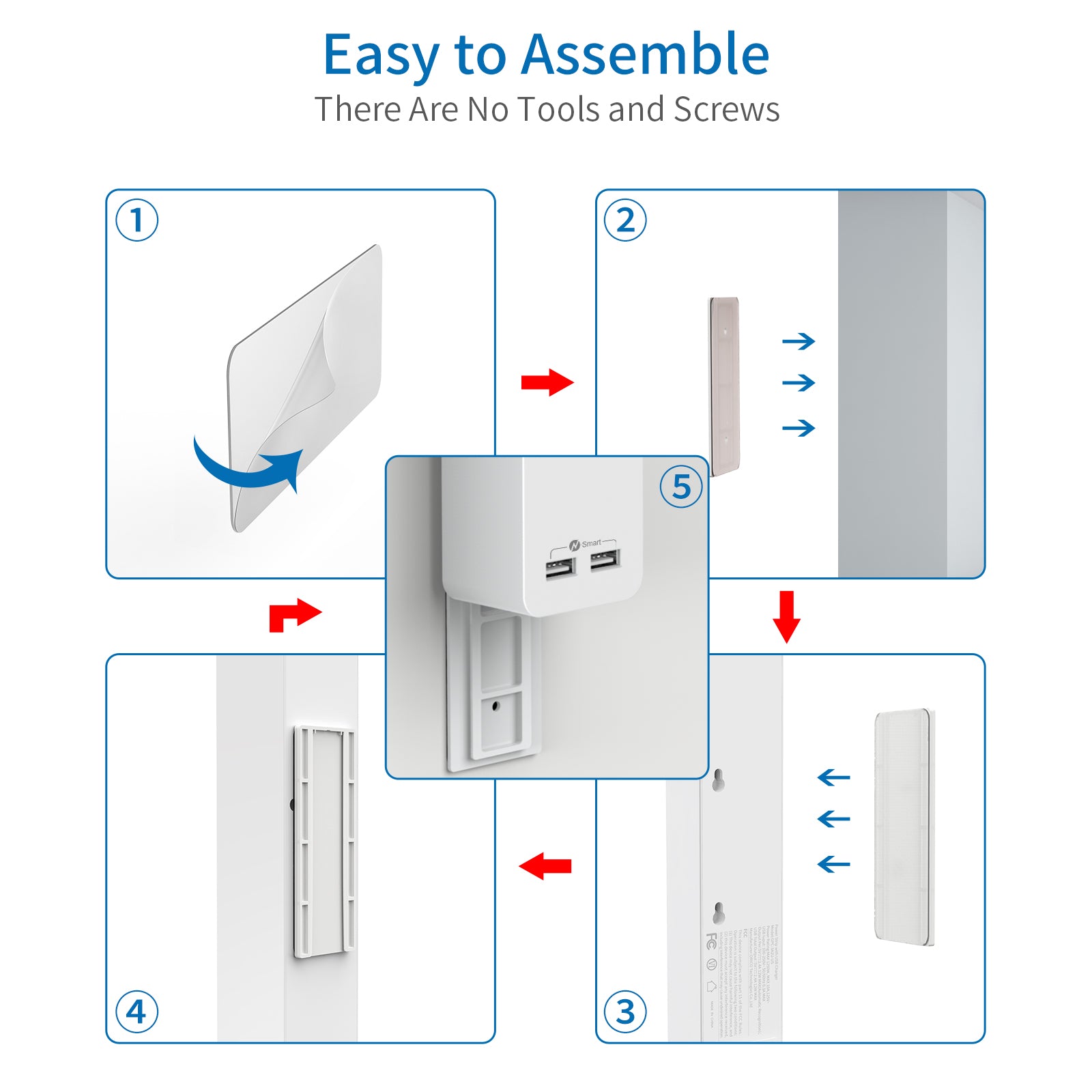 Ntonpower Power Strip 3 Outlets 2 USB  Flat Cord