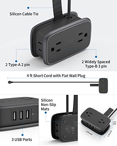 Ntonpower Pocket Power Strip 4 Outlets 2 USB Ports 1 Type C