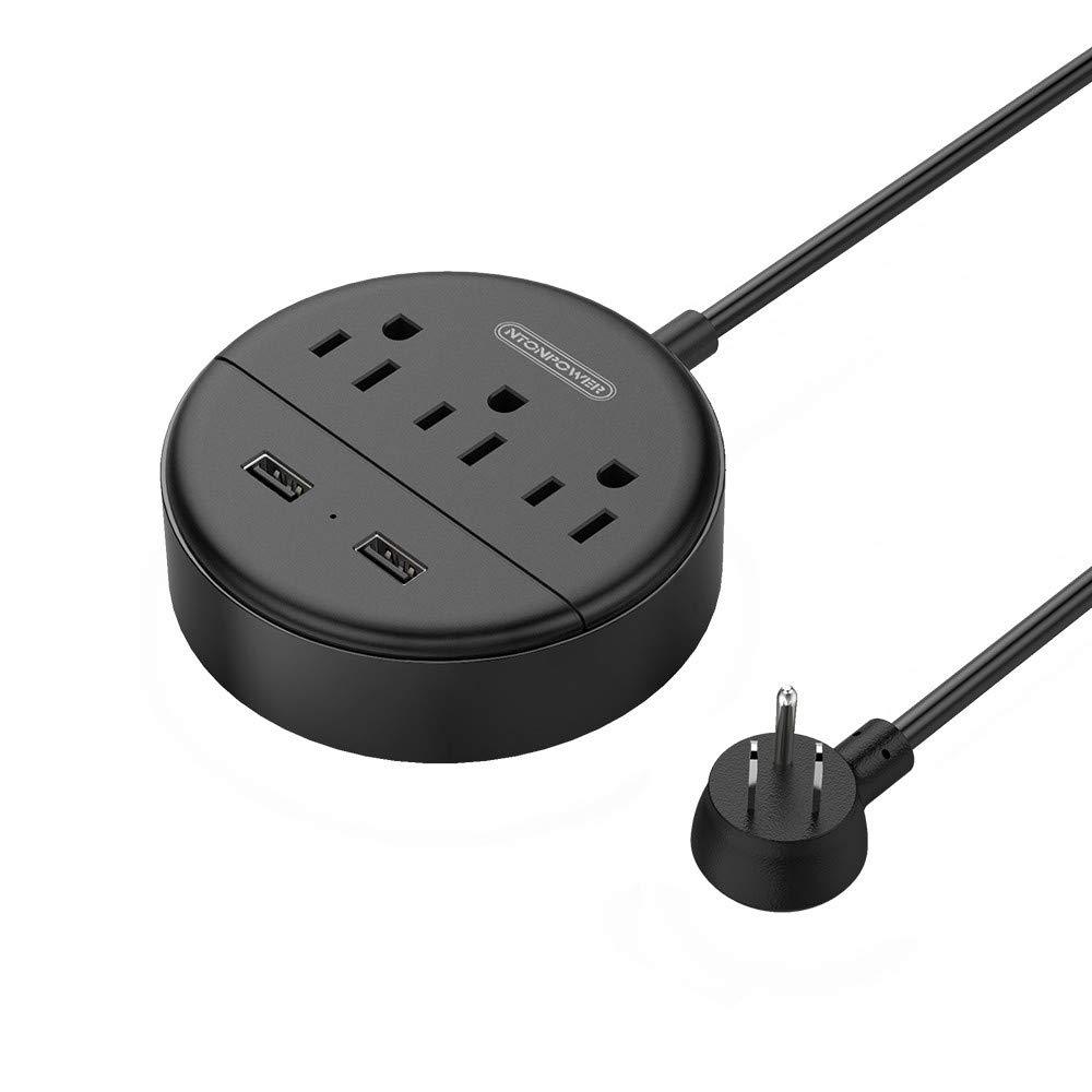 Ntonpower Power Strip 3 Outlets 2 USB Flat Cord