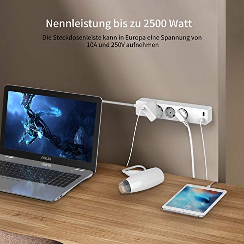 NTONPOWER EU 3 Socket 2 USB Steckdosenleiste Überspannungsschutz