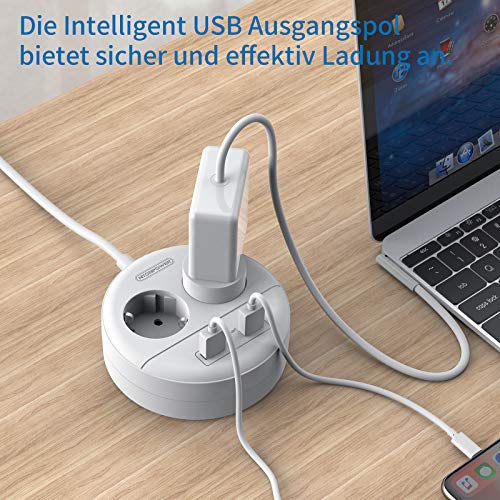 Ntonpower EU Power Strip 2 Sockets 2 USB Small&Travel