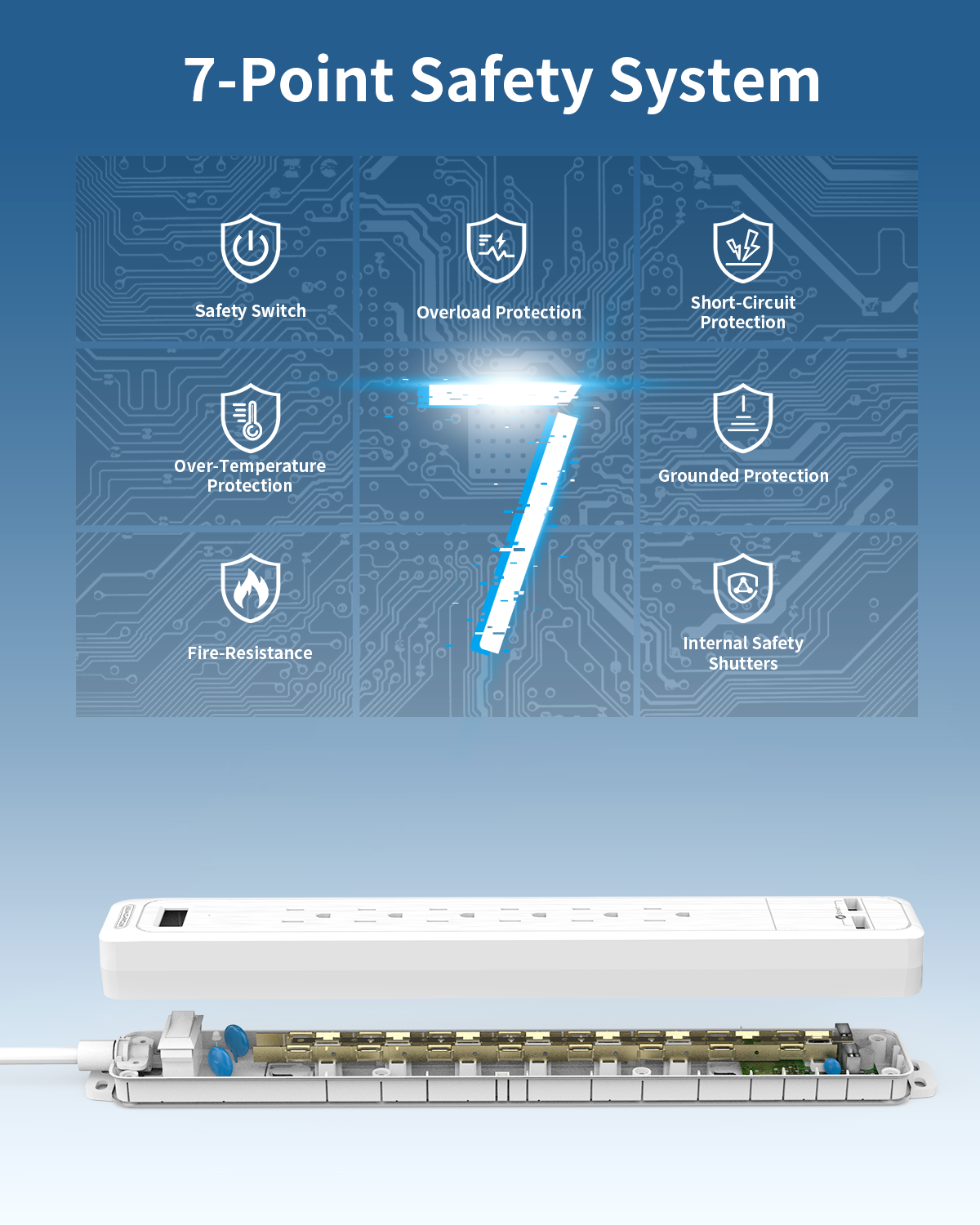 Ntonpower 1080J Surge Basic Power Strip 6 Outlets 2 USB