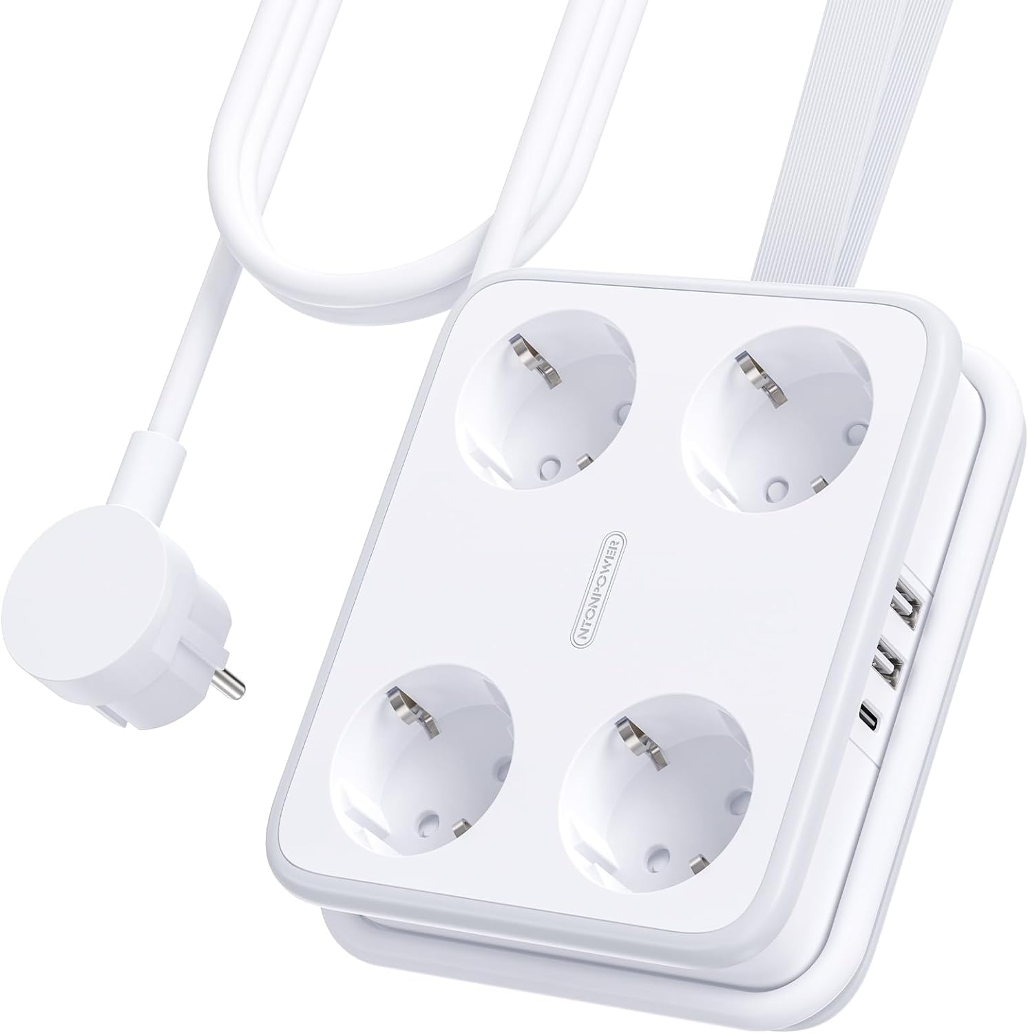 NTONPOWER EU Steckdosenleiste Mehrfachsteckdose 4 Steckdosen 3 USB-A 1,6 m 