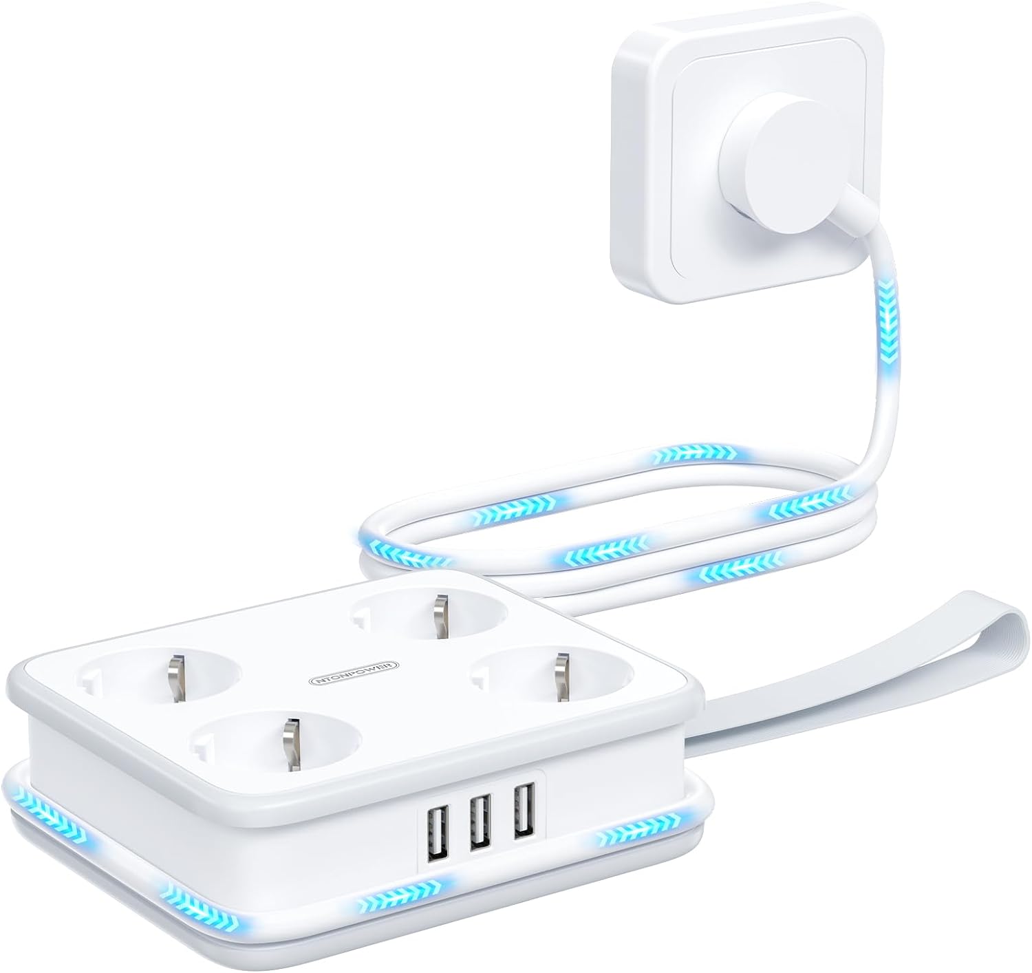 Ntonpower New EU Power Strip 4 Outlets 3 USB Ports