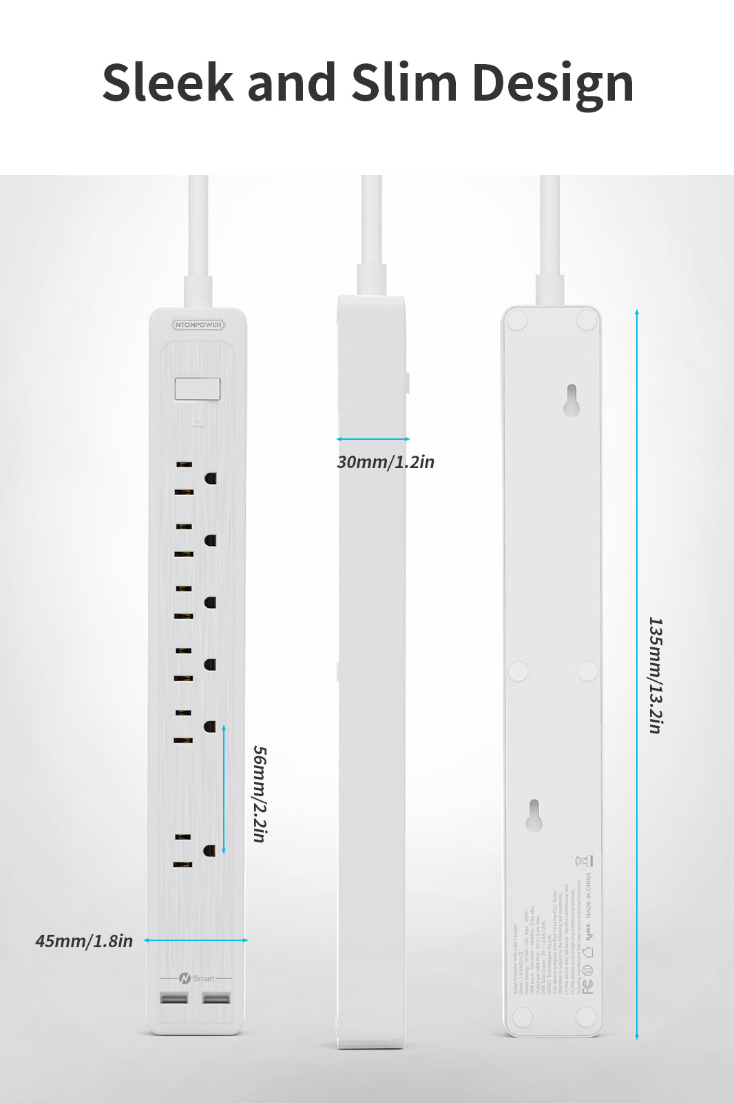 Ntonpower Surge Protector 6 Outlets  2 USB 500J