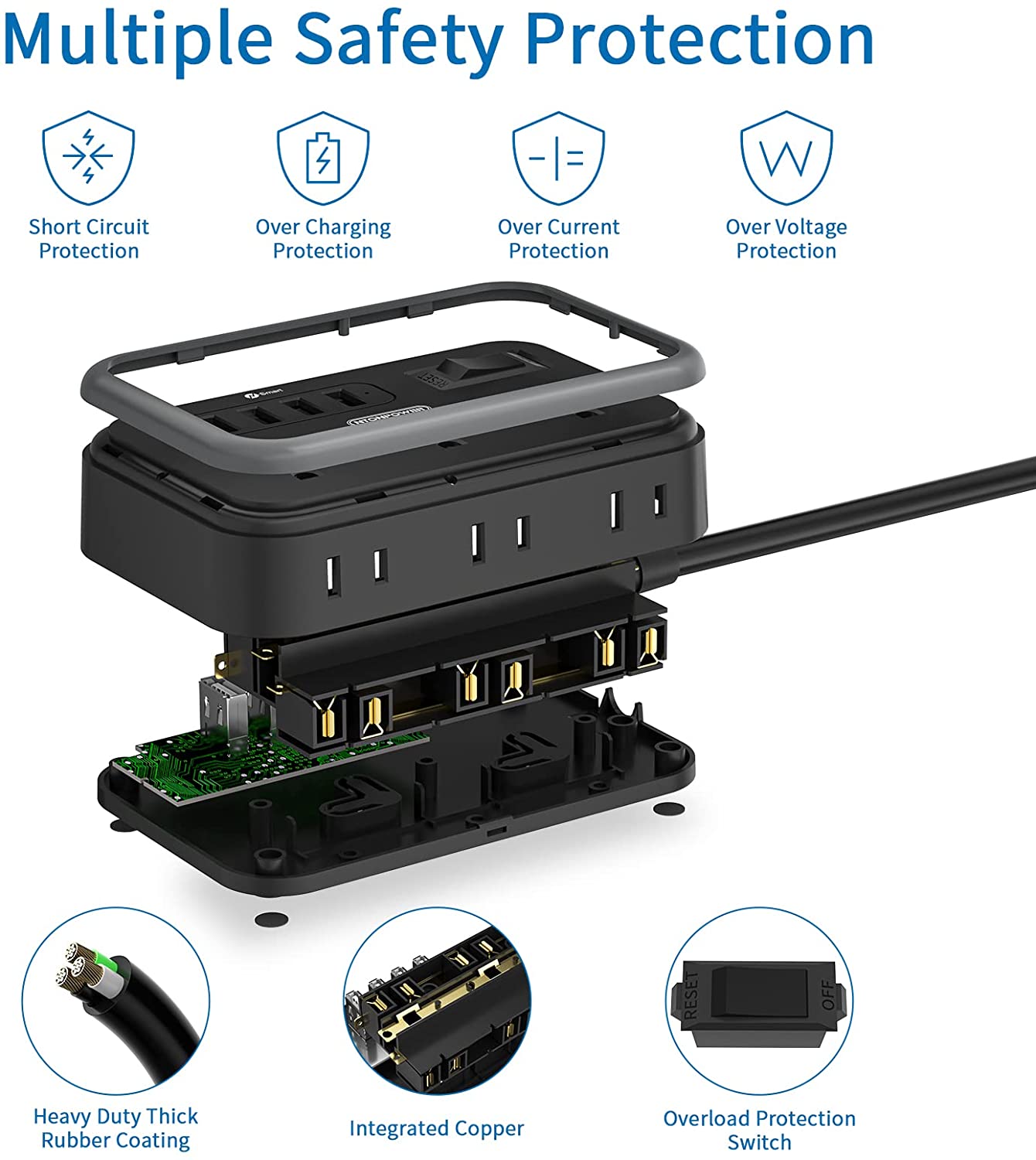 Ntonpower Surge Basic Power Strip 6 Outlets 4 USB Flat Plug
