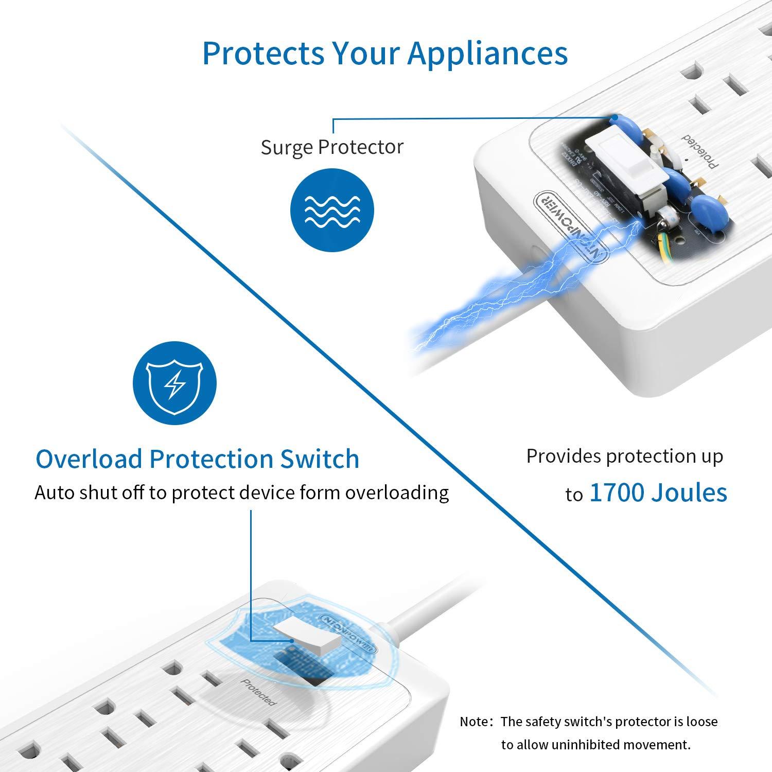 Ntonpower SurgePro Power Strip 12 Outlets 3 USB Heavy Duty 2100J