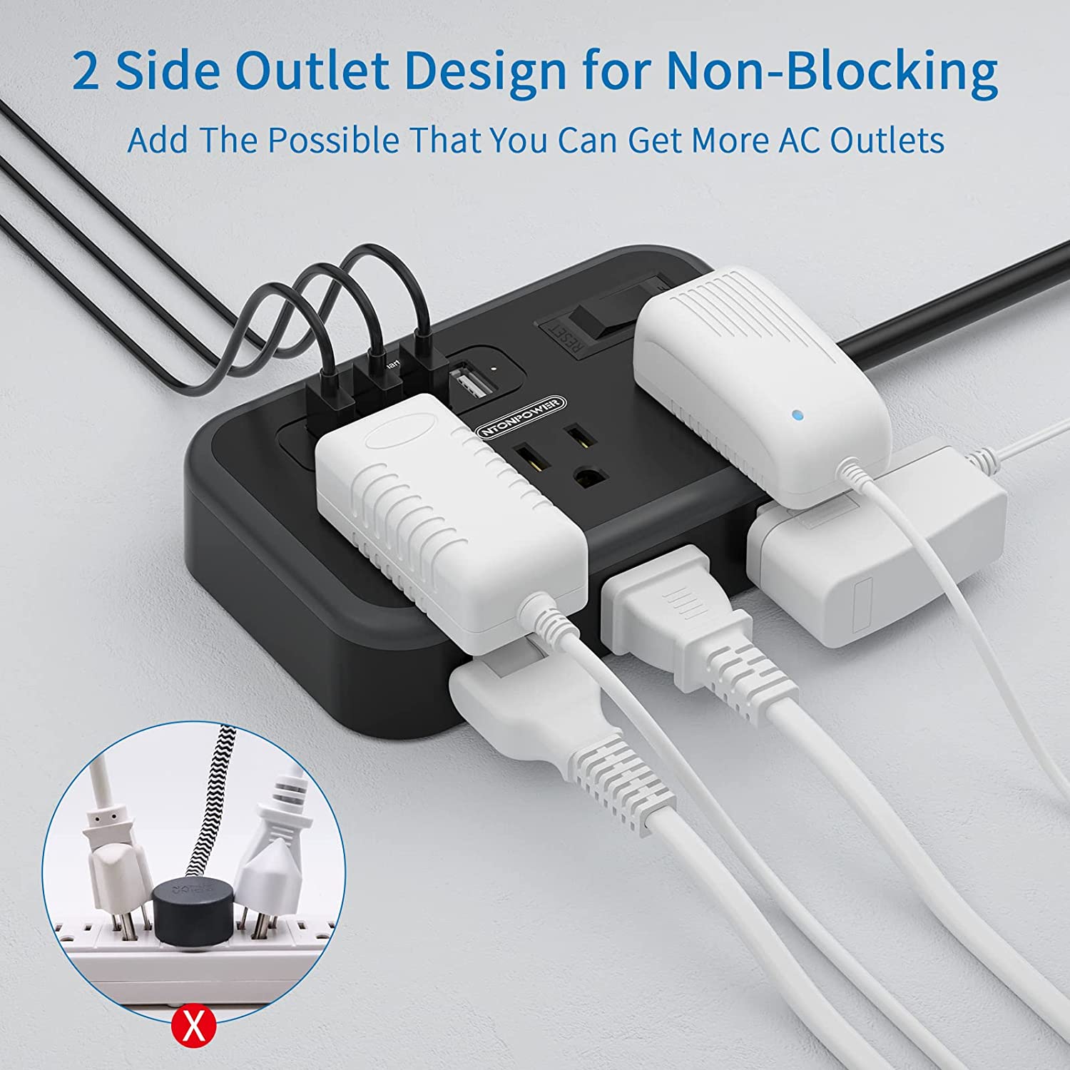 Ntonpower Surge Basic Power Strip 6 Outlets 4 USB Flat Plug