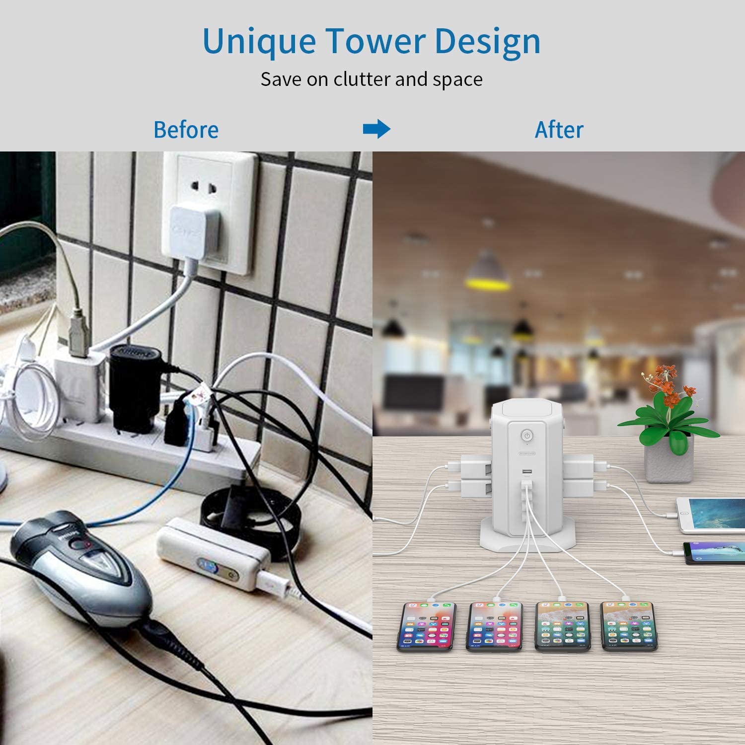 Ntonpower Surge Protection Tower 8 Outlets 5 USB Power Strip Tower