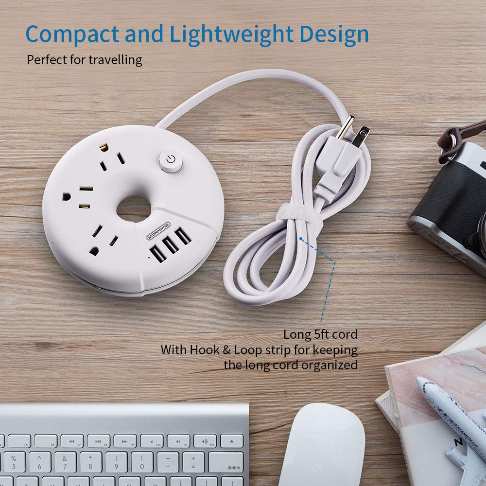 Ntonpower i-Donut Power Strip 3 Outlets 3 USB Small&Travel