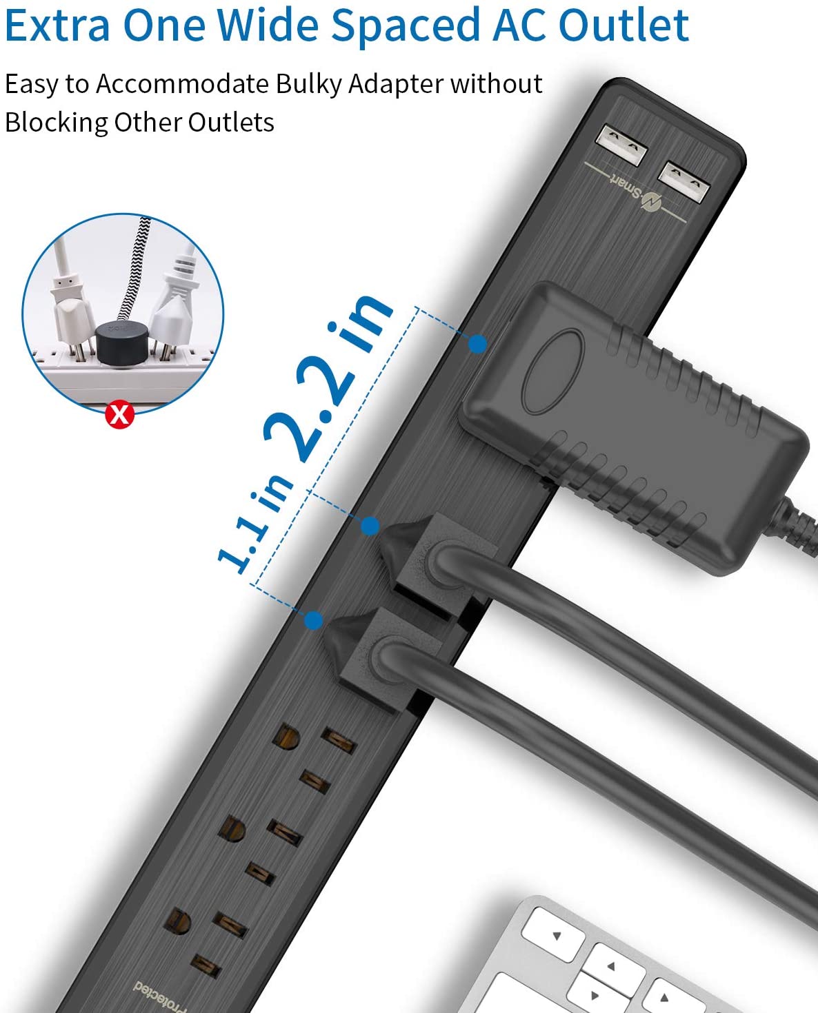 Ntonpower Surge Protector 6 Outlets  2 USB 500J