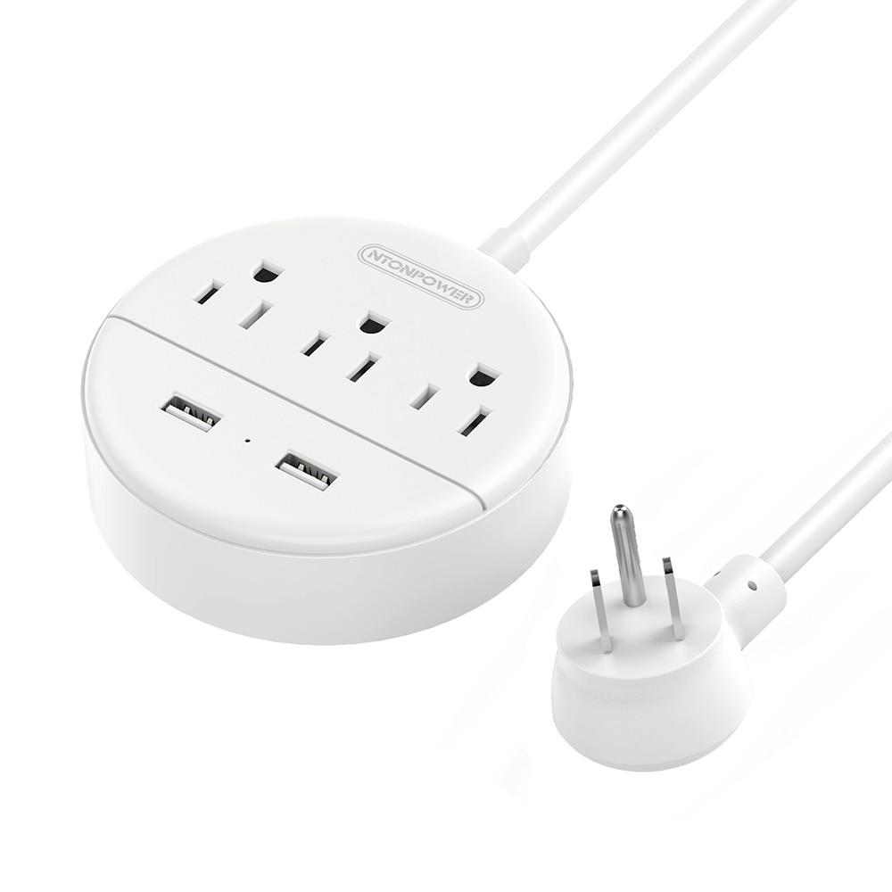 Ntonpower Dot Power Strip 3 Outlets 2 USB Small & Travel Flat Plug