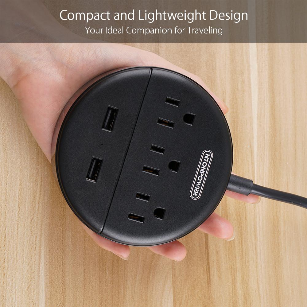 Ntonpower Dot Power Strip 3 Outlets 2 USB Small & Travel