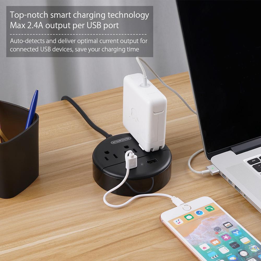 Ntonpower Dot Power Strip 3 Outlets 2 USB Small & Travel